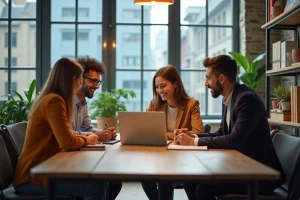 Groupe de jeunes entrepreneurs dans un espace coworking