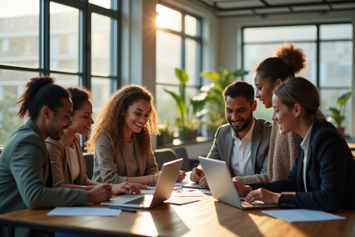 Groupe de professionnels d'entreprise collaborant