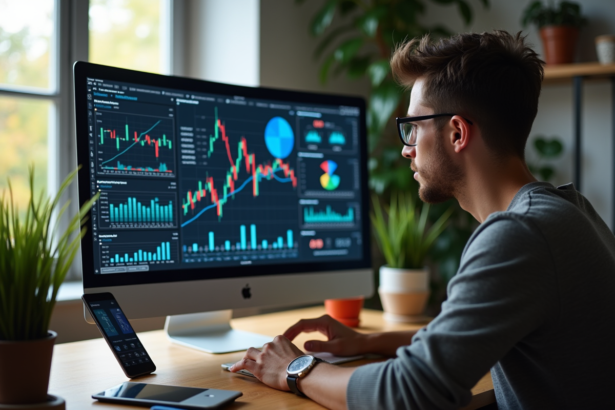 Jeune entrepreneur analysant des données d